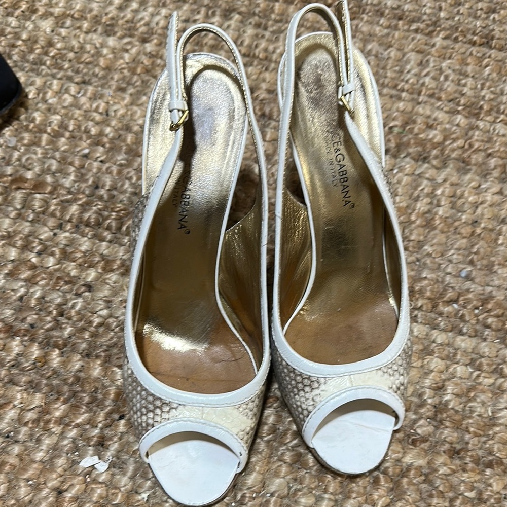 Dolce & Gabbana Cream Peep-Toe Slingback Heels